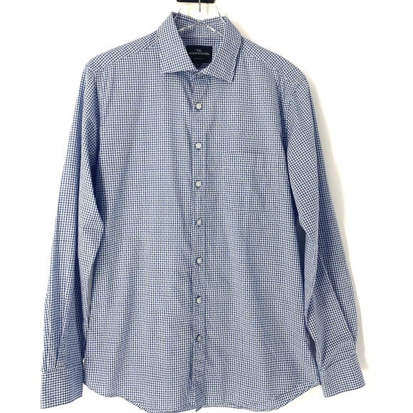 RODD & GUNN Men’s M Plaid Long Sleeve‎ Button Up Shirt Blue/ White 100% Cotton